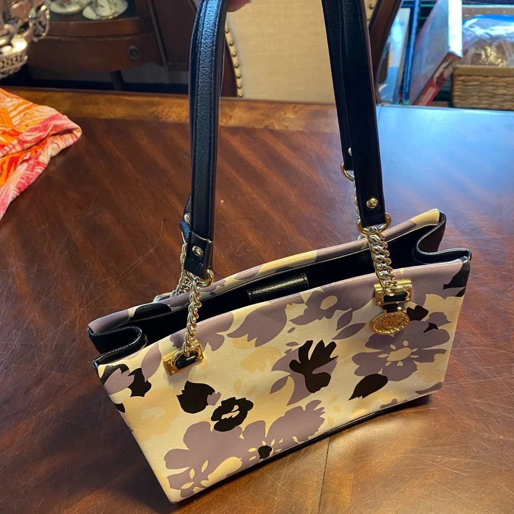 Anne Klein Floral Shoulder Bag - Purple, Black, Gold - Picture 4 of 13